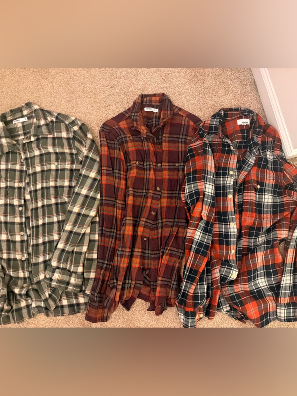 Sonoma Men's Plaid Button-Down Shirts - Olive Green, Rust, Orange Mix